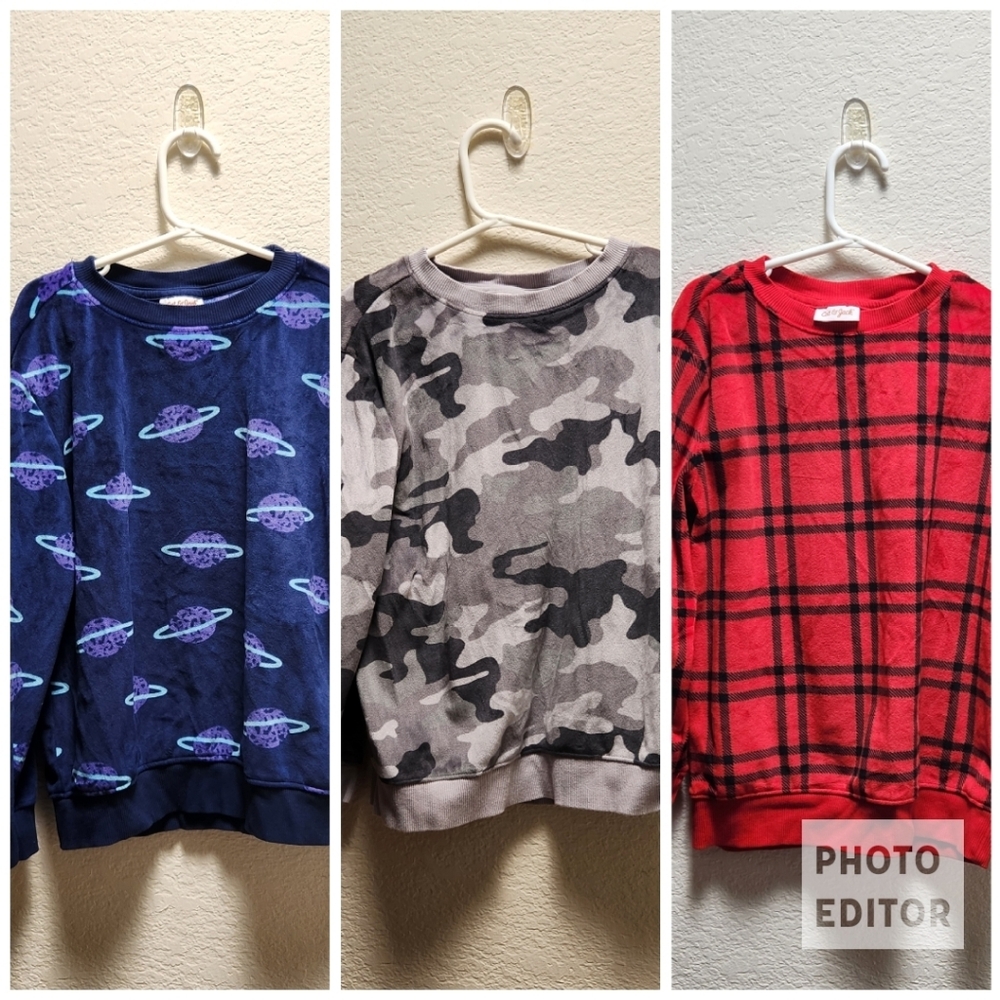 3 Cat & Jack Crewneck Microfleece Velour Pullover Sweaters Small (6/7)